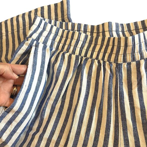Old Navy Linen Blend Wide Leg Pull On Pants Sz L Navy Blue Striped Coastal Vacay - Picture 5 of 8